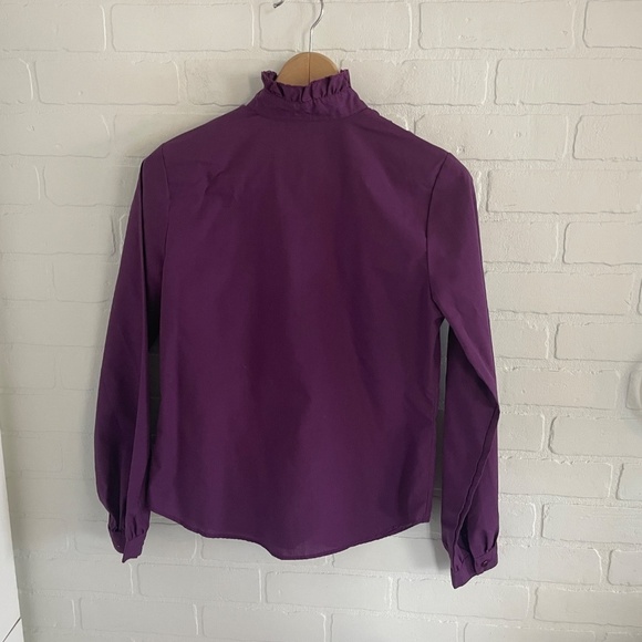 Vintage 80s Blouse Ruffled High Neck Pleated front Goth Victorian Feminine Sz 10 - Picture 9 of 9